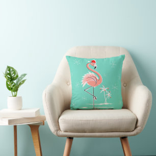 Coussin Carreau de Flamant rose de Noël