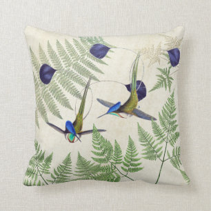 Coussin carreau de fougères d'oiseaux de colibri de