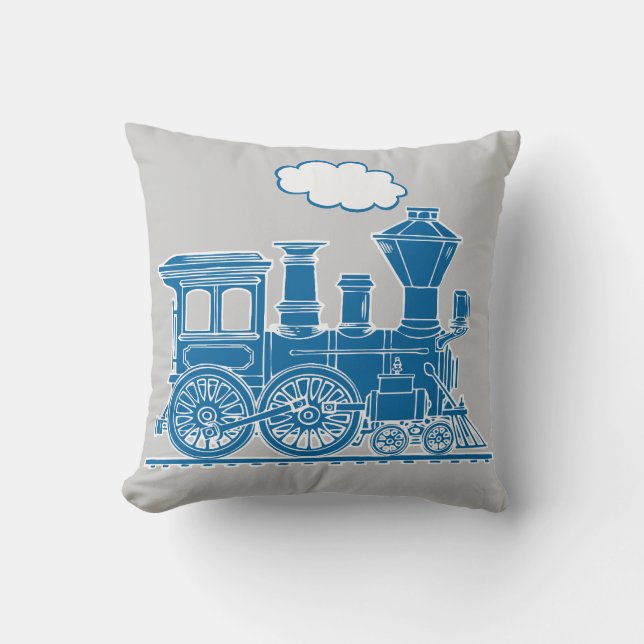 Coussin Carreau de gris bleu de fou de train de vapeur (Recto)