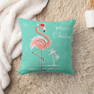 Coussin Carreau de Joyeux Noël de Flamant rose de Noël