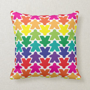 Coussin Carreau de Meeple d'arc-en-ciel