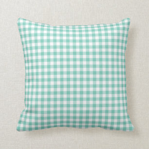 Coussin Carreau de motif de guingan de turquoise