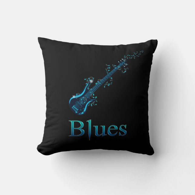 Coussin Carreau de musique de noir de guitare de bleus (Recto)