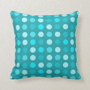 Coussin Carreau de point de polka de bleu et de turquoise