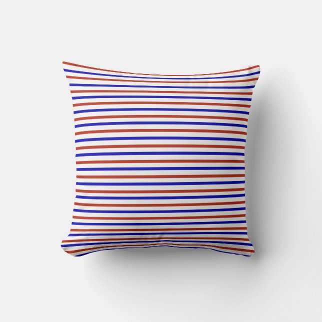 Coussin Carreau de rayures rouges, blanches et bleues (Recto)