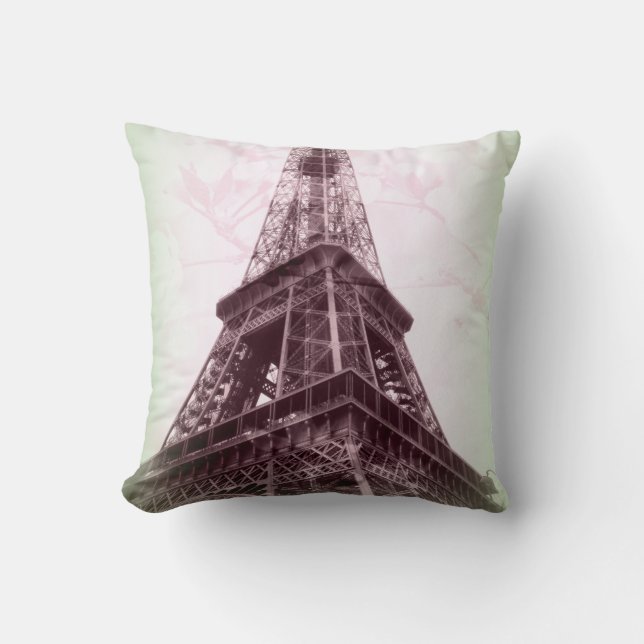 Coussin Carreau de Tour Eiffel dans vert et floral (Recto)