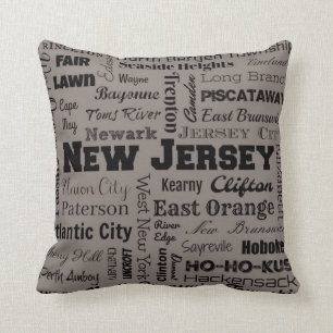 Coussin Carreau de typographie de villes de New Jersey
