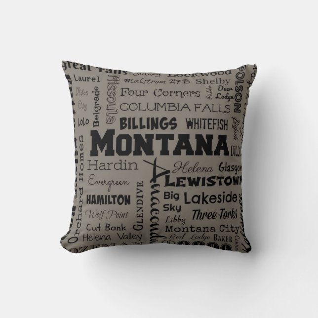 Coussin Carreau de typographie de villes du Montana dans (Recto)