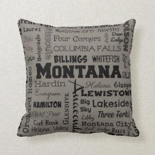 Coussin Carreau de typographie de villes du Montana dans