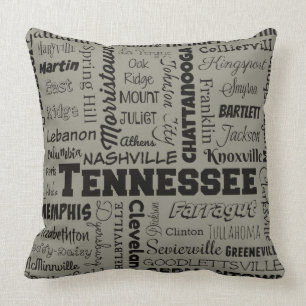 Coussin Carreau de villes du Tennessee dans le gris et le