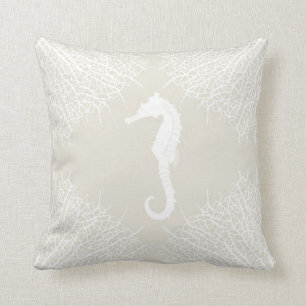 Coussin Carreau décoratif avec l'hippocampe et le corail