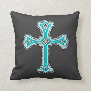 Coussin Carreau décoratif croisé de turquoise