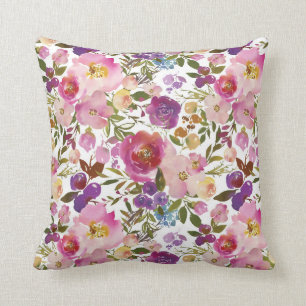 Coussin Carreau décoratif de fleurs pourpres et roses