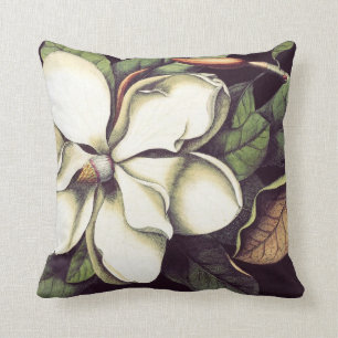Coussin Carreau décoratif floral de magnolia blanche
