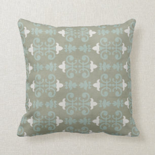 Coussin Carreau décoratif gris et bleu de damassé