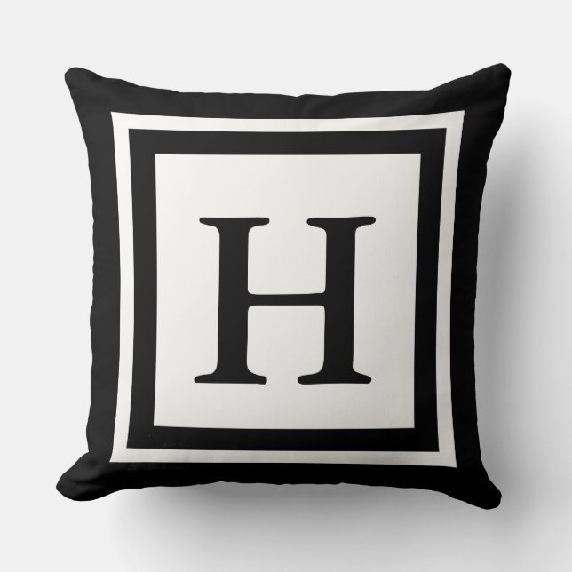 Coussin Carreau décoré d'un monogramme - noir et blanc (Recto)