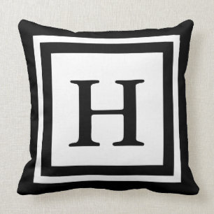 Coussin Carreau décoré d'un monogramme - noir et blanc