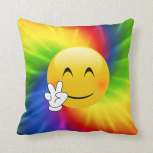 Coussin Carreau d'Emoji teint par cravate de signe de paix