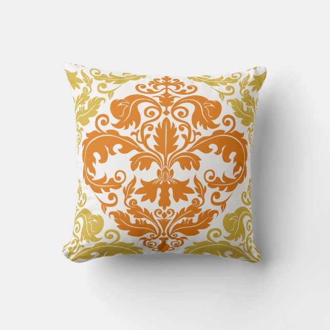 Coussin Carreau - duo de damassé - or et orange (Recto)