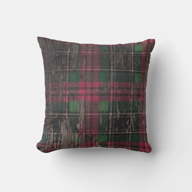Coussin Carreau en bois rustique de plaid décoratif (Recto)