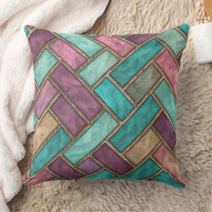 Coussin Carreau en Chevron Teal et Mauve - Brique