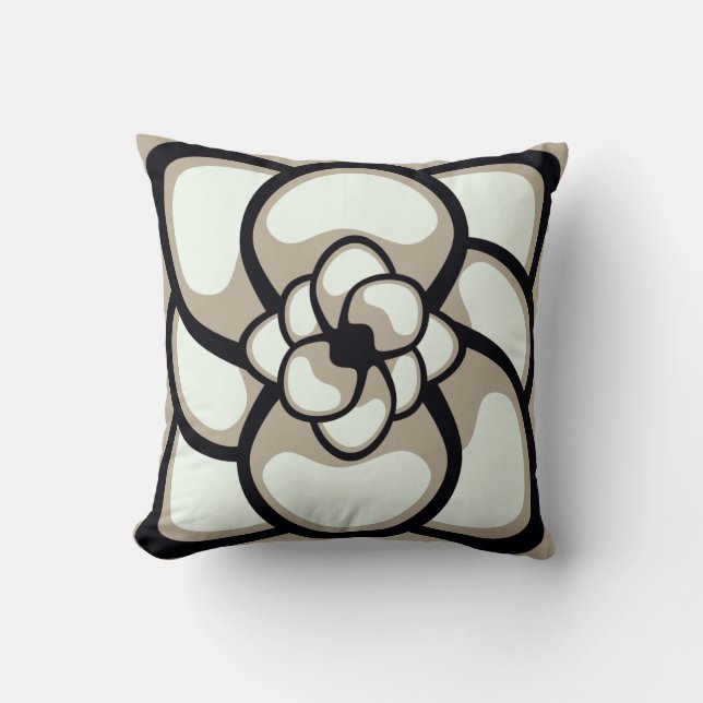 Coussin Carreau, fleur abstraite 3, noir de Tan (Recto)