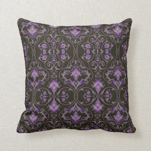 Coussin Carreau fleuri de noir gris pourpre de rouleau