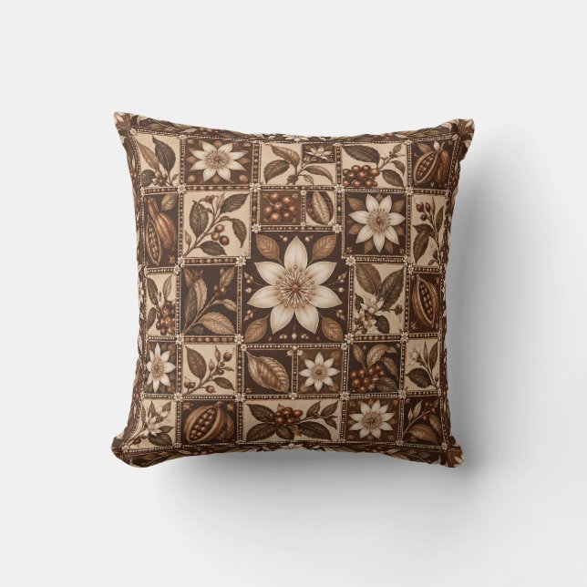 Coussin Carreau floral à la crème de cacao en patchwork (Recto)