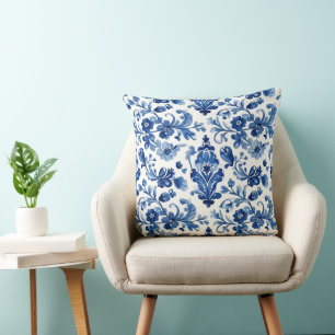 Coussin Carreau floral bleu portugais vintage