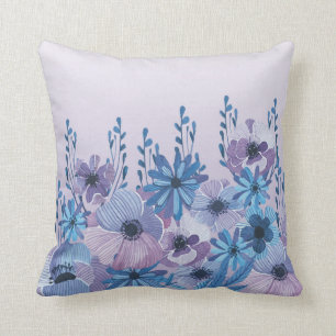 Coussin Carreau floral d'aquarelle bleue et pourpre