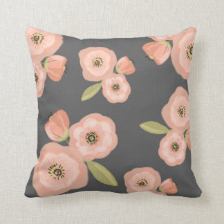 Coussin Carreau floral d'aquarelle grise et rose