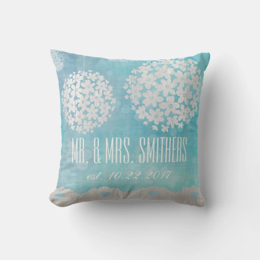 Coussin Carreau floral de jour du mariage fait sur (Recto)
