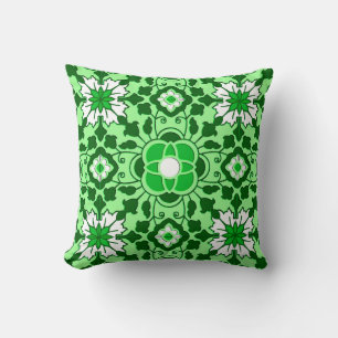 Coussin Carreau floral marocain, vert émeraude et vert cit