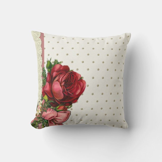 Coussin carreau floral rouge de dentelle (Recto)