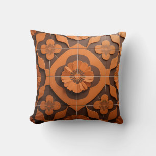 Coussin Carreau géométrique à médaillon floral orange