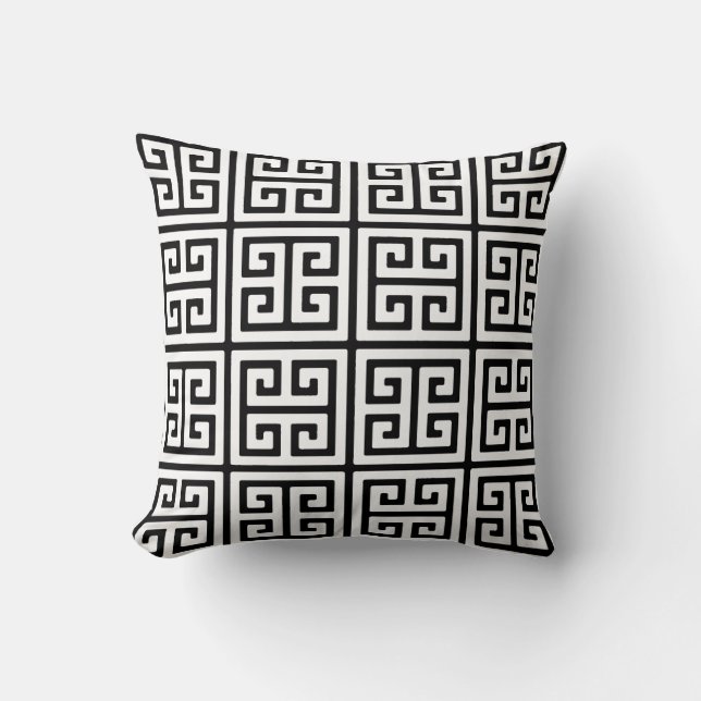 Coussin Carreau grec blanc et noir de motif principal (Recto)