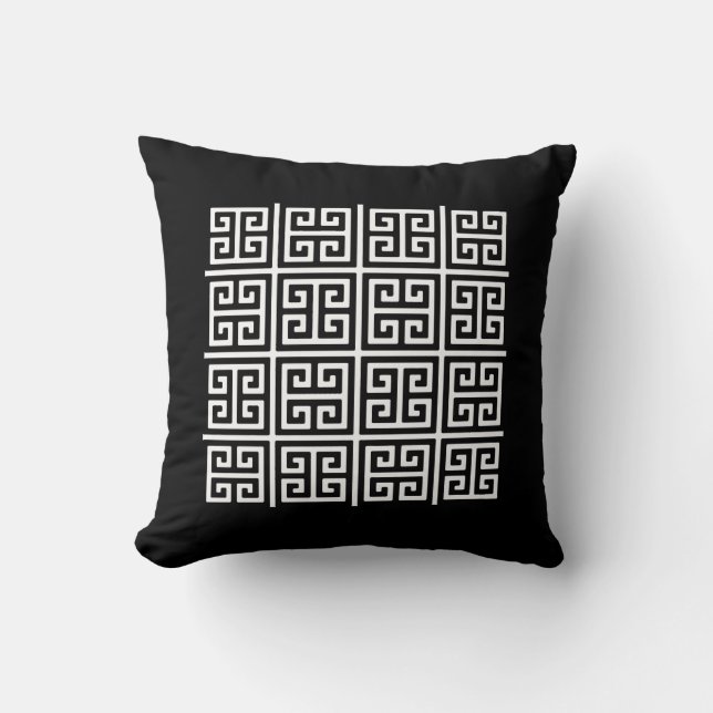 Coussin Carreau grec de motif principal (noir et blanc) (Recto)