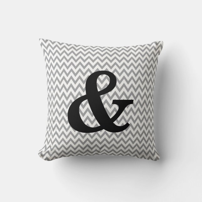 Coussin Carreau gris et blanc d'esperluète de Chevron (Recto)