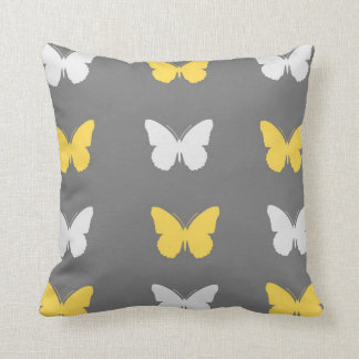 Coussin Carreau gris, jaune, et blanc de papillon