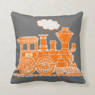 Coussin Carreau gris orange de train nommé de vapeur