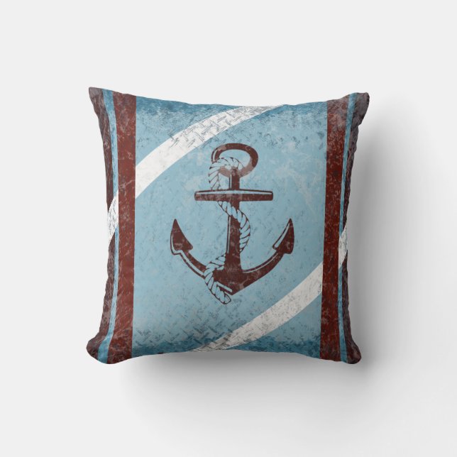 Coussin Carreau grunge bleu rouge de rétro Ancre nautique (Recto)