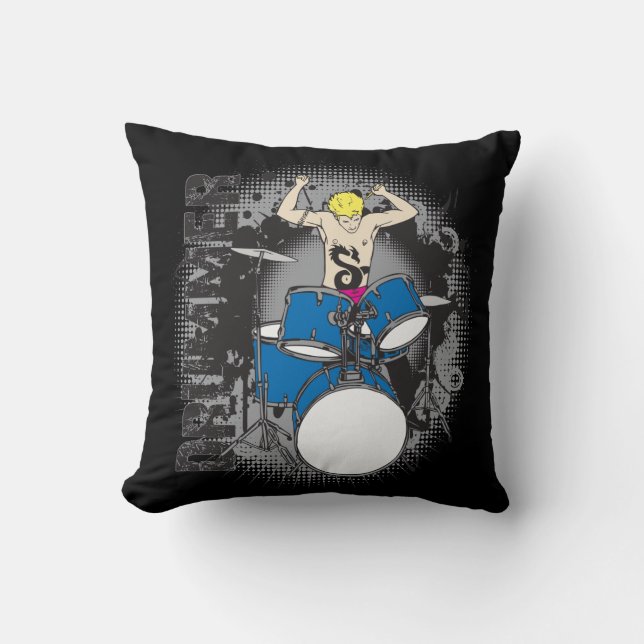 Coussin Carreau grunge de batteur de roche (Recto)
