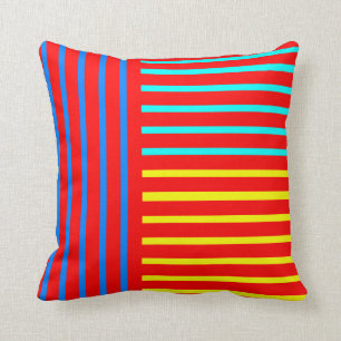 Coussin Carreau jaune bleu rouge de rayure