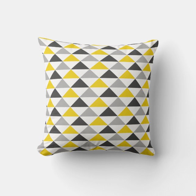 Coussin Carreau jaune et gris de motif de triangle (Recto)
