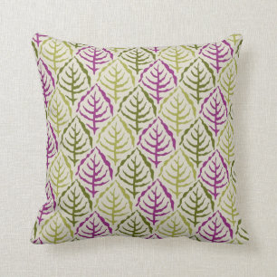 Coussin Carreau magenta de motif de feuille d'abrégé sur