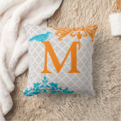 Coussin Carreau Marocain Monogramme Aqua Corail Oiseau Ten (Couverture)