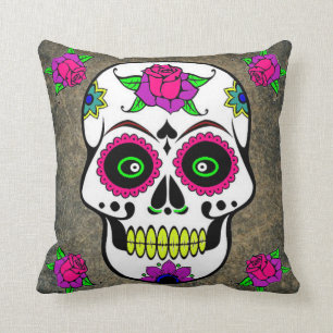 Coussin Carreau mexicain de crâne de sucre d'art populair