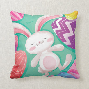 Coussin Carreau mignon de l'aquarelle de lapin de Pâque