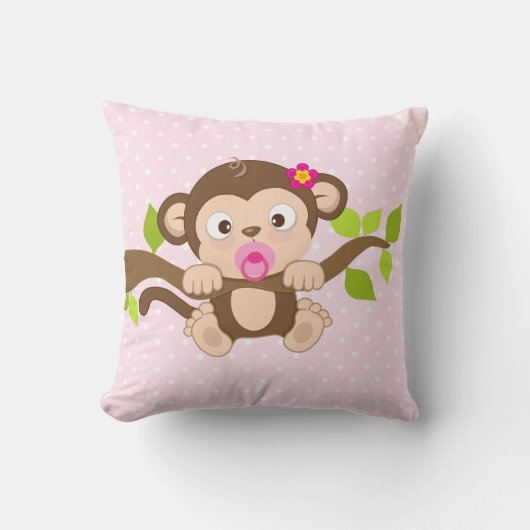 Coussin Carreau mignon de pois de rose de singe de bébé (Recto)
