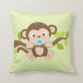 Coussin Carreau mignon de pois de vert de singe de bébé